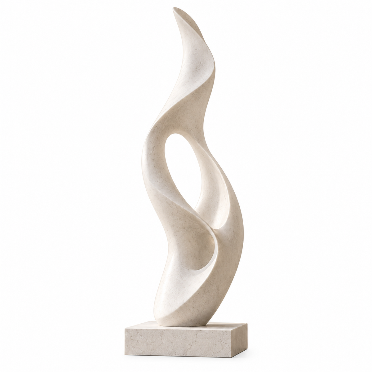 Ascending Flame white marble abstract sculpture with flowing curves and open negative spaces