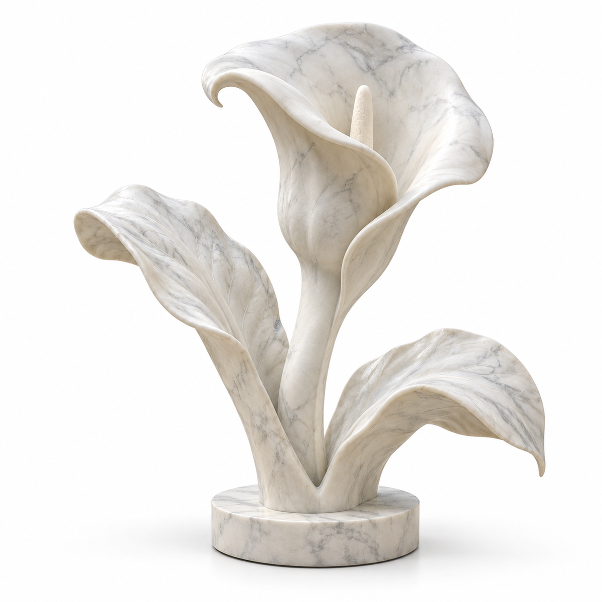 Calla of Continuance White Marble Calla Lily Memorial sculpture on a white background