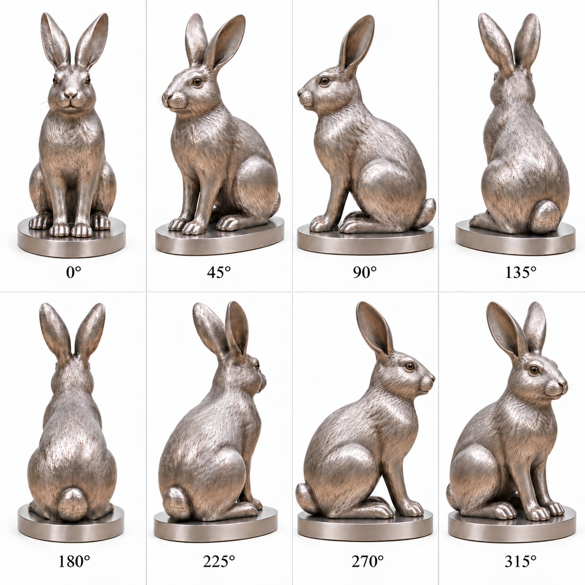 Cottontail Pause Brushed Stainless Steel Cottontail Rabbit sculpture - eight angle sheet