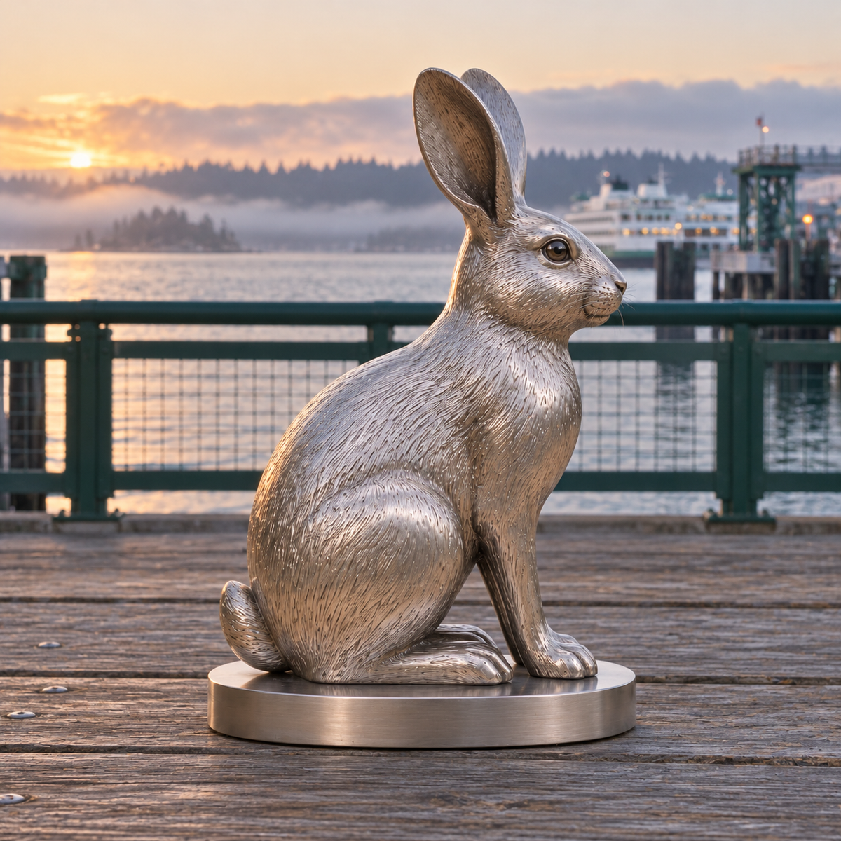 Cottontail Pause Brushed Stainless Steel Cottontail Rabbit sculpture - scene 90