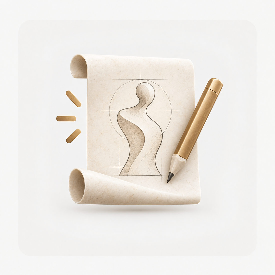 Sculpture concept and design icon representing the development of a custom artwork from initial ideas and sketches.