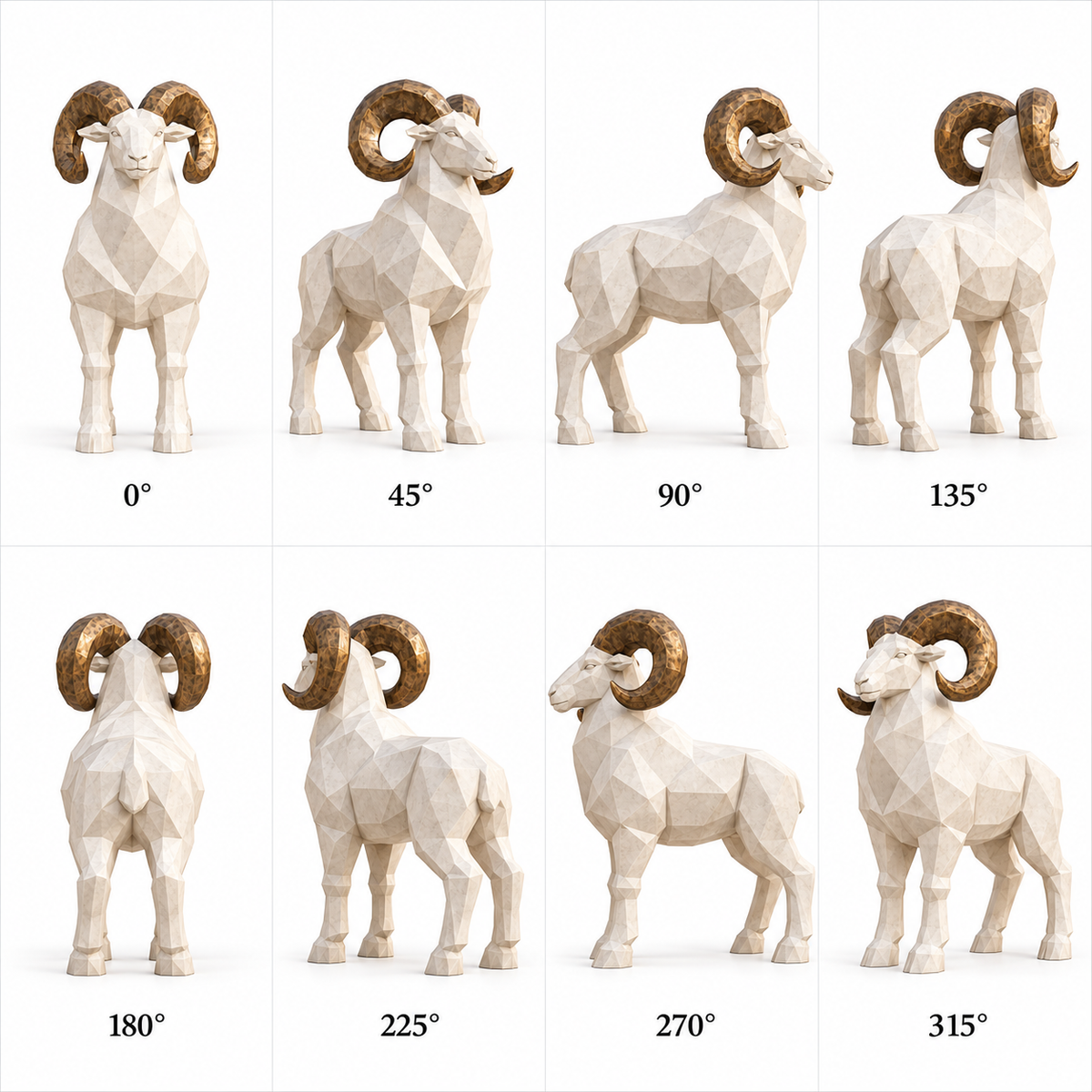360-degree views of Desert Sovereign stone white and bronze fiberglass geometric ram sculpture
