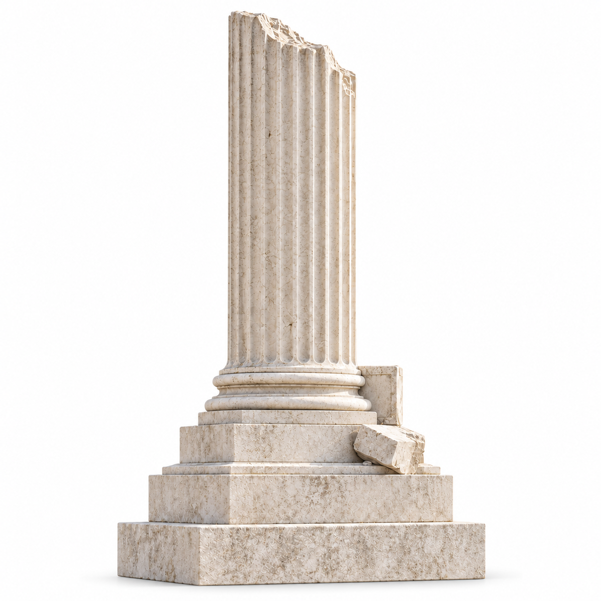 Enduring Legacy classical marble broken fluted column memorial sculpture with stepped pedestal shown on a white background.