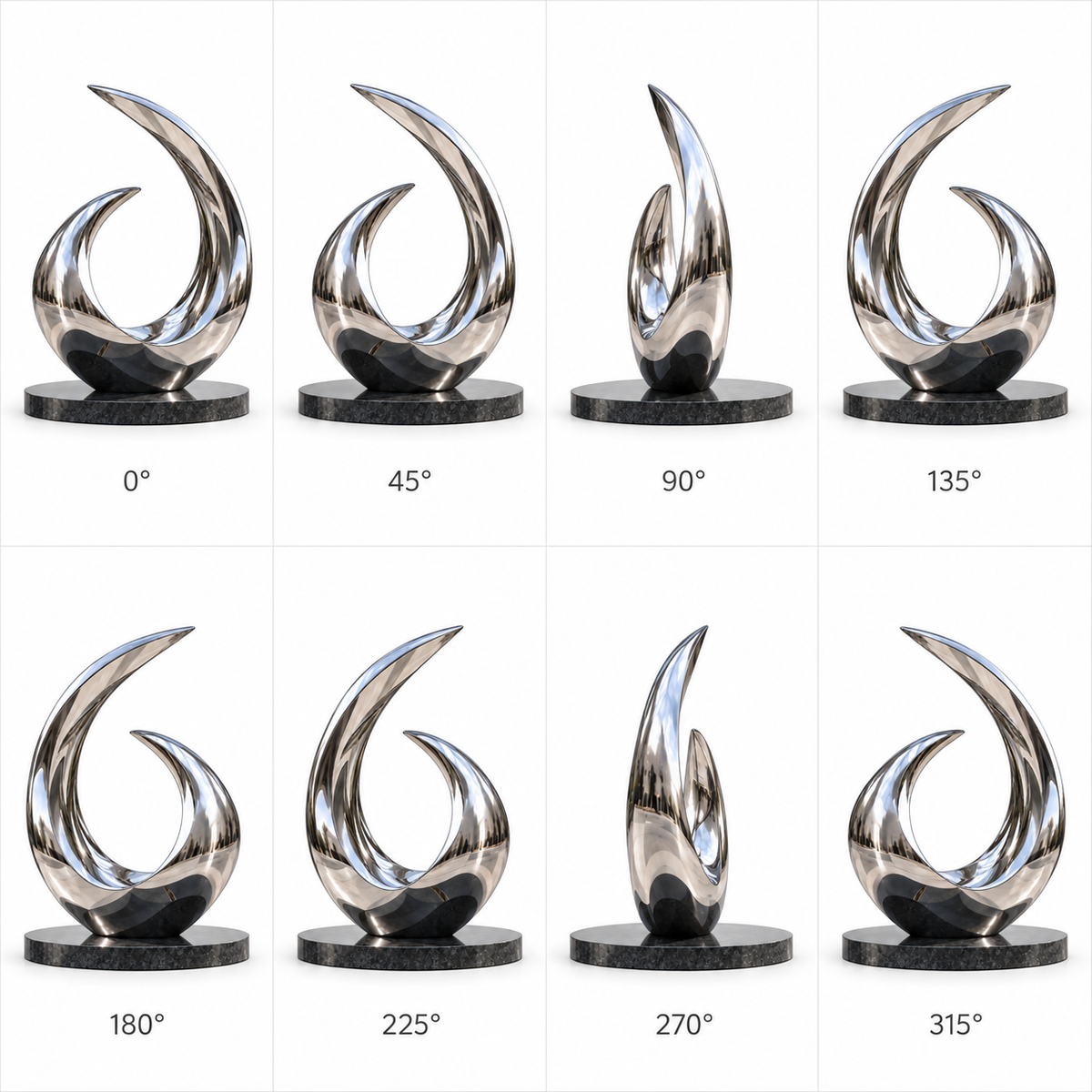 360-degree views of Eternal Arc mirror stainless steel abstract wave sculpture