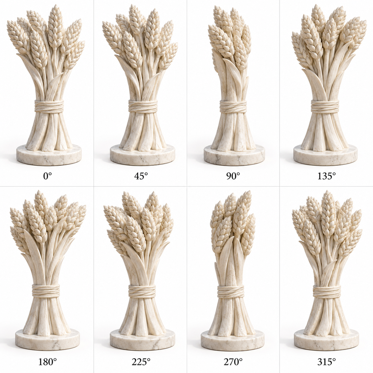 Harvest of Memory White Marble Wheat Sheaf Memorial sculpture - eight angle sheet