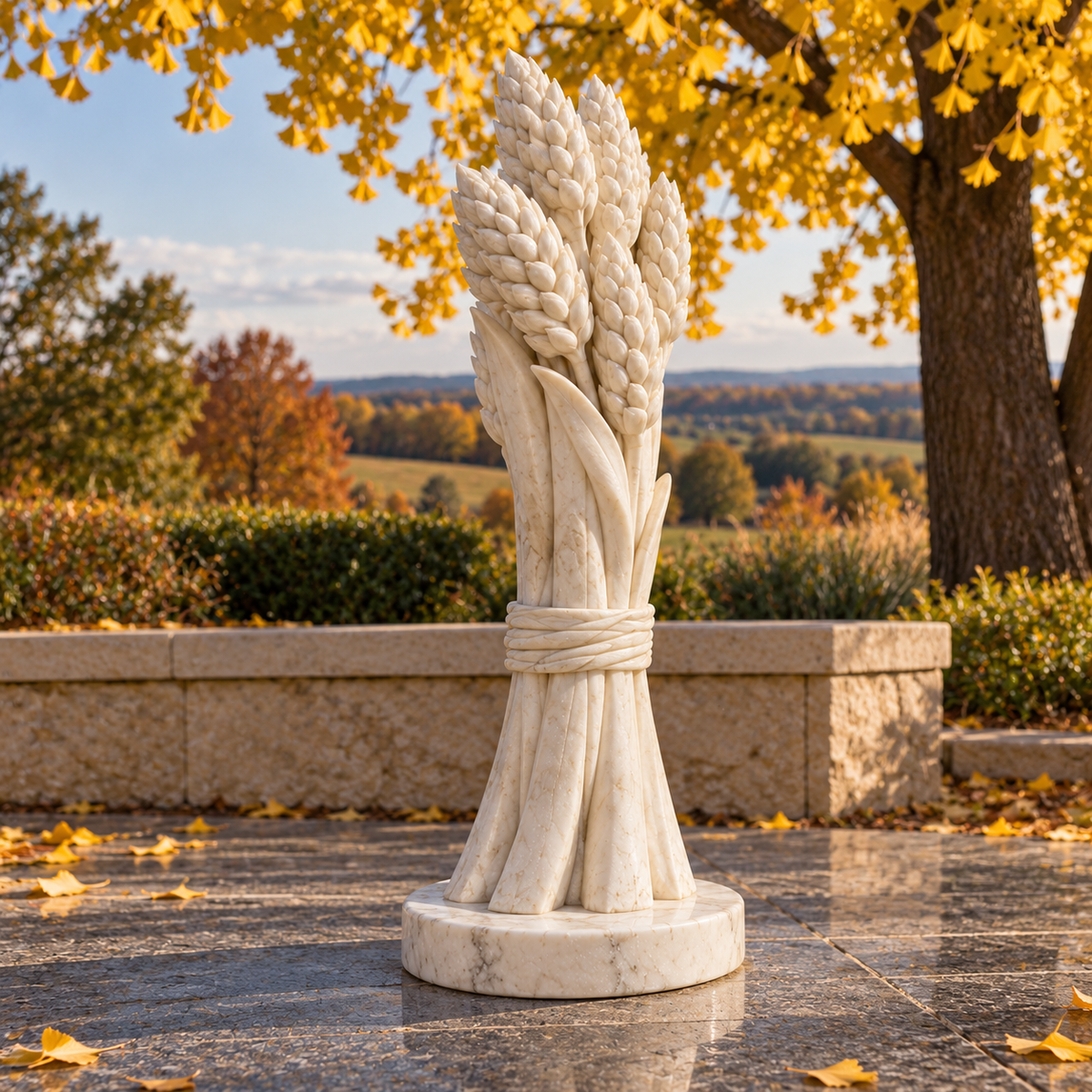 Harvest of Memory White Marble Wheat Sheaf Memorial sculpture - scene 90
