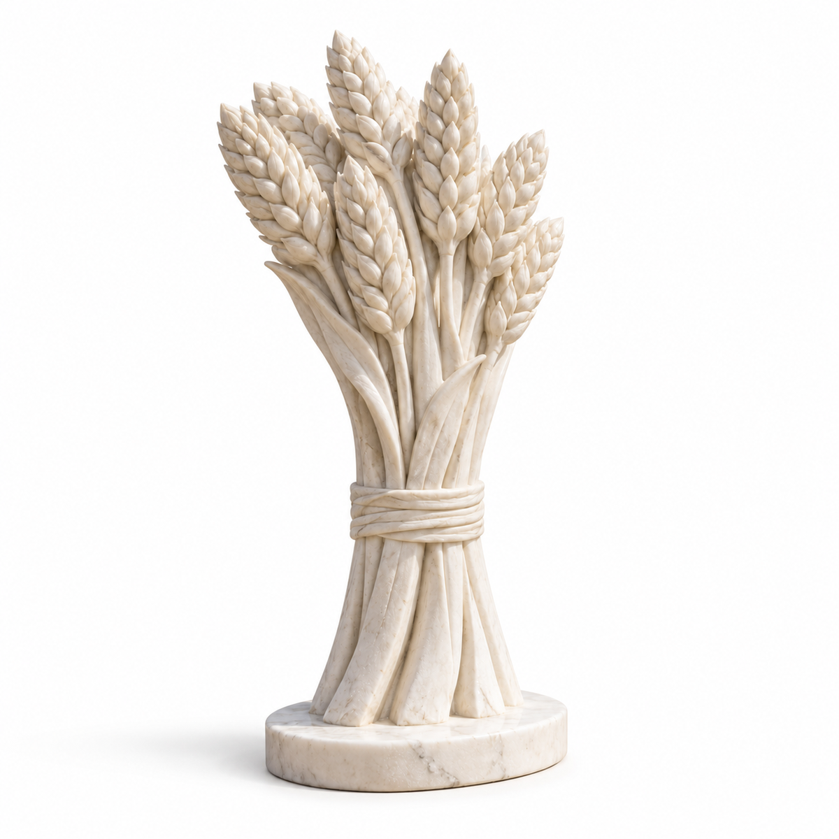 Harvest of Memory White Marble Wheat Sheaf Memorial sculpture - white background