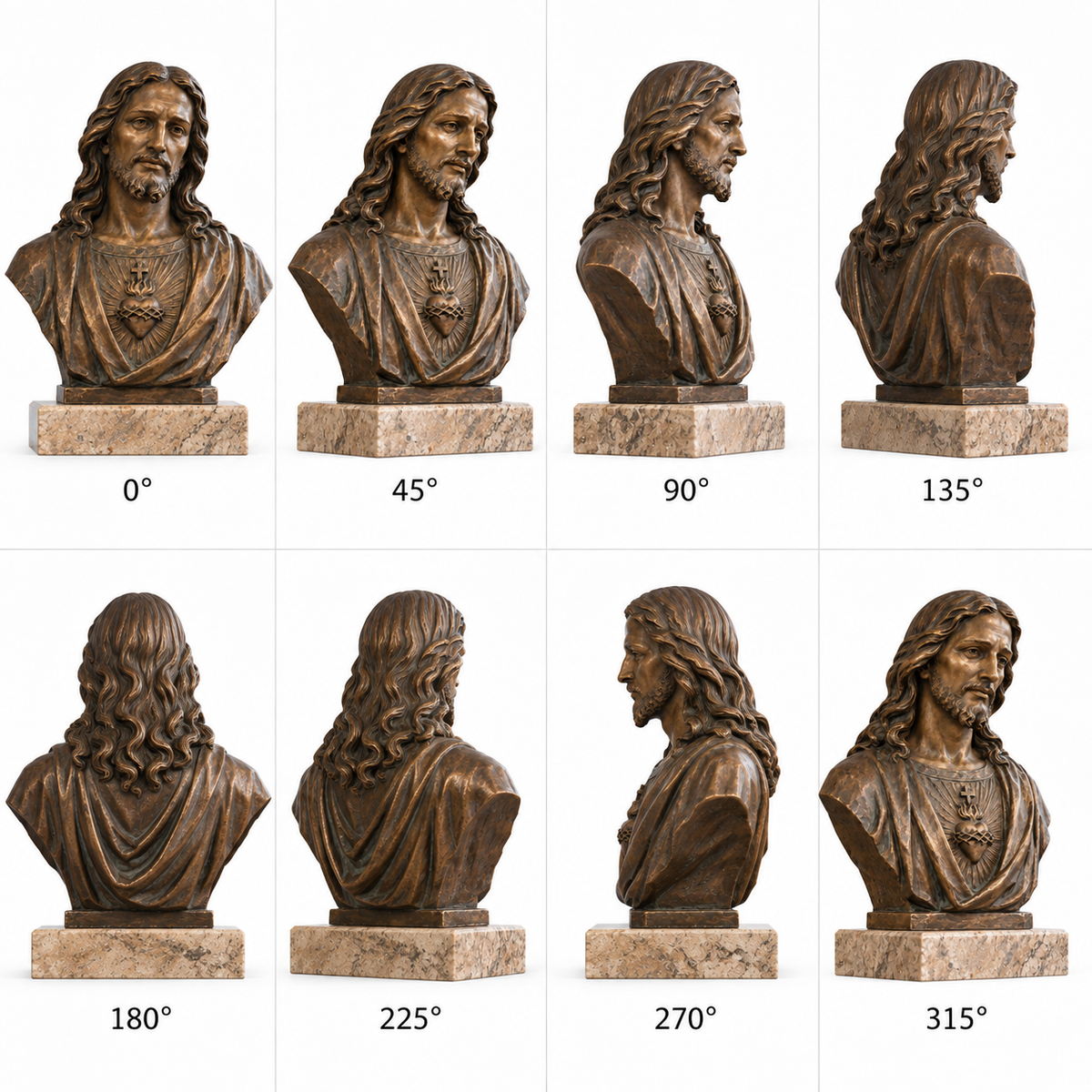 360-degree views of Heart of Mercy dark bronze Sacred Heart Jesus bust sculpture