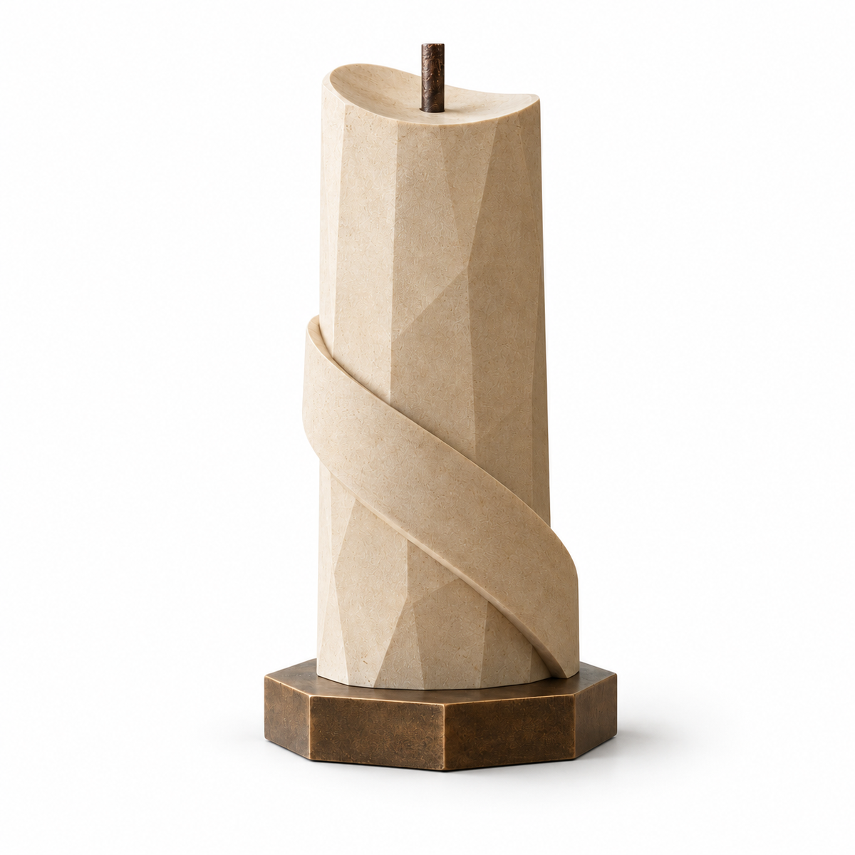 Held in Stillness Sand Fiberglass Geometric Remembrance Candle sculpture on a white background