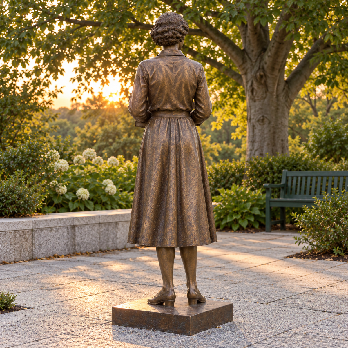 Keeper of Stories Warm Bronze Standing Woman with Books sculpture - scene 180