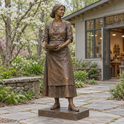 Maker's Pause bronze standing artisan with bowl sculpture in natural daylight.