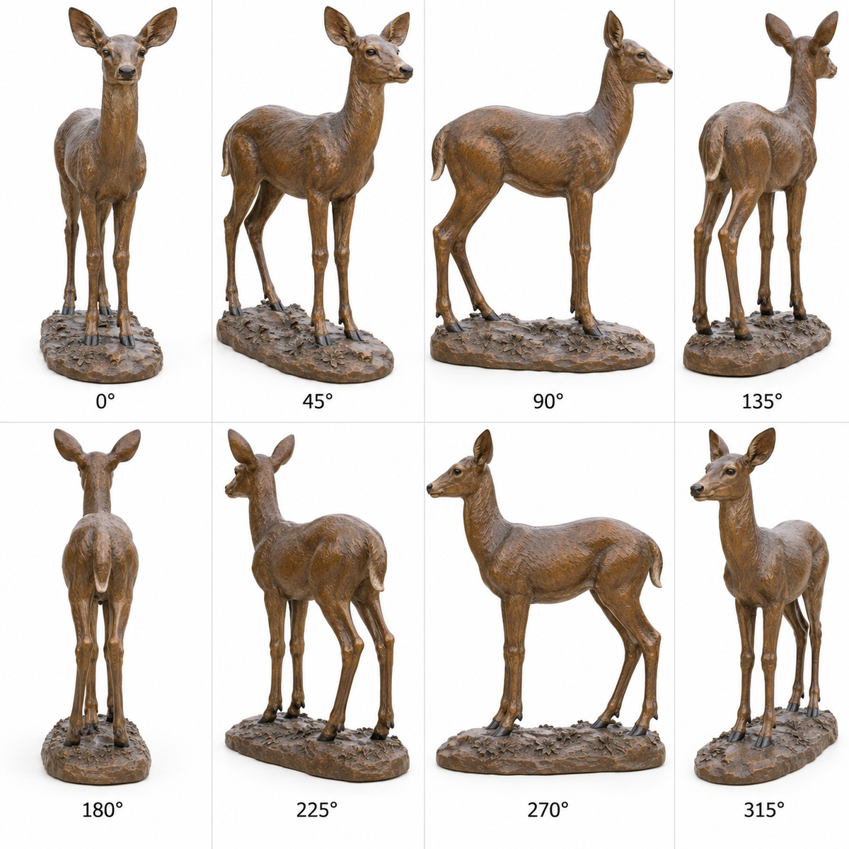Meadow Watch Warm Bronze White-Tailed Deer sculpture - eight angle sheet