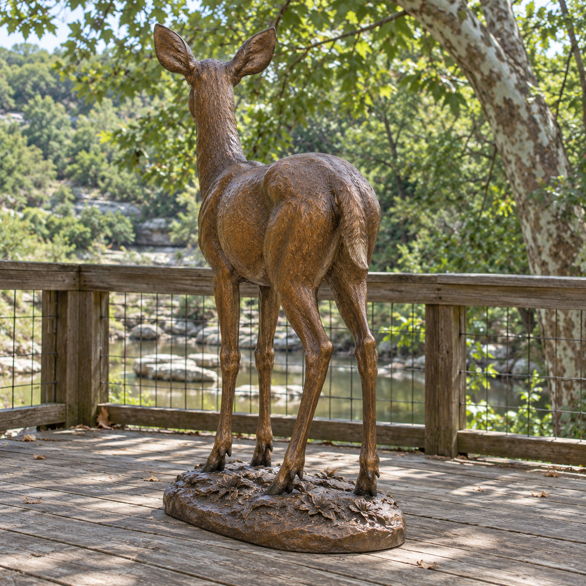 Meadow Watch Warm Bronze White-Tailed Deer sculpture - scene 180