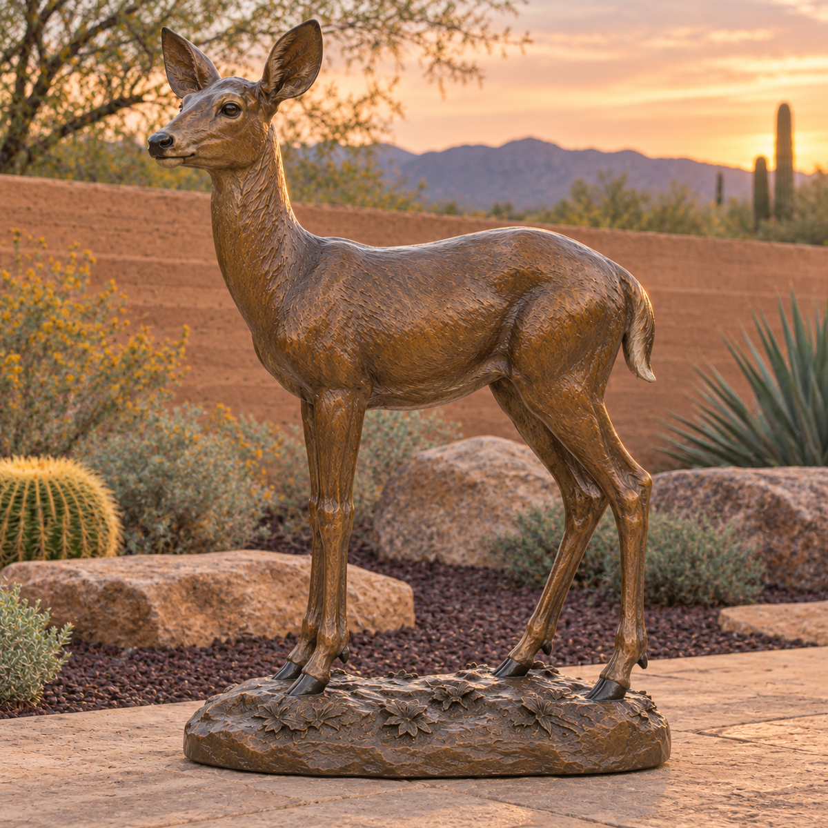 Meadow Watch Warm Bronze White-Tailed Deer sculpture - scene 315