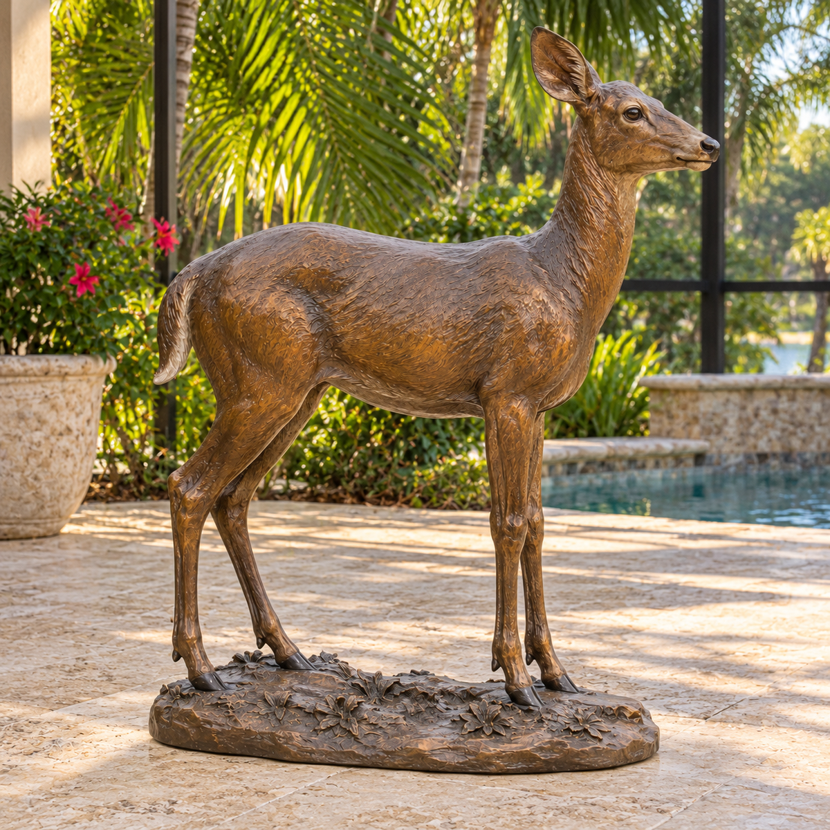 Meadow Watch Warm Bronze White-Tailed Deer sculpture - scene 90
