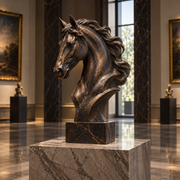 Noble Spirit bronze horse head bust sculpture displayed in a sophisticated indoor home setting