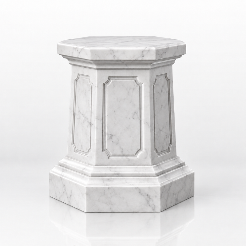 Octagonal white marble sculpture pedestal base