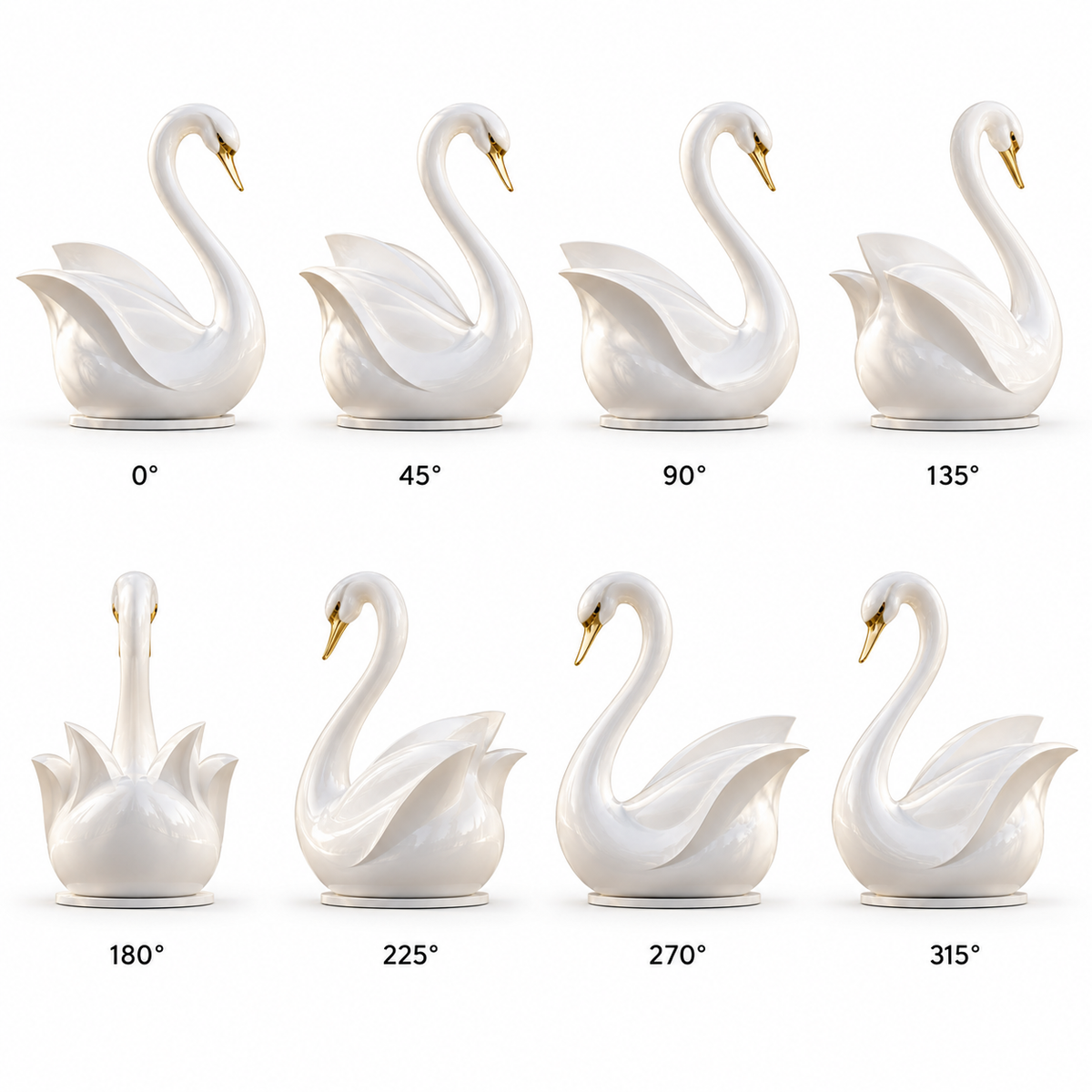360-degree views of Pearl Serenade white and gold fiberglass swan sculpture