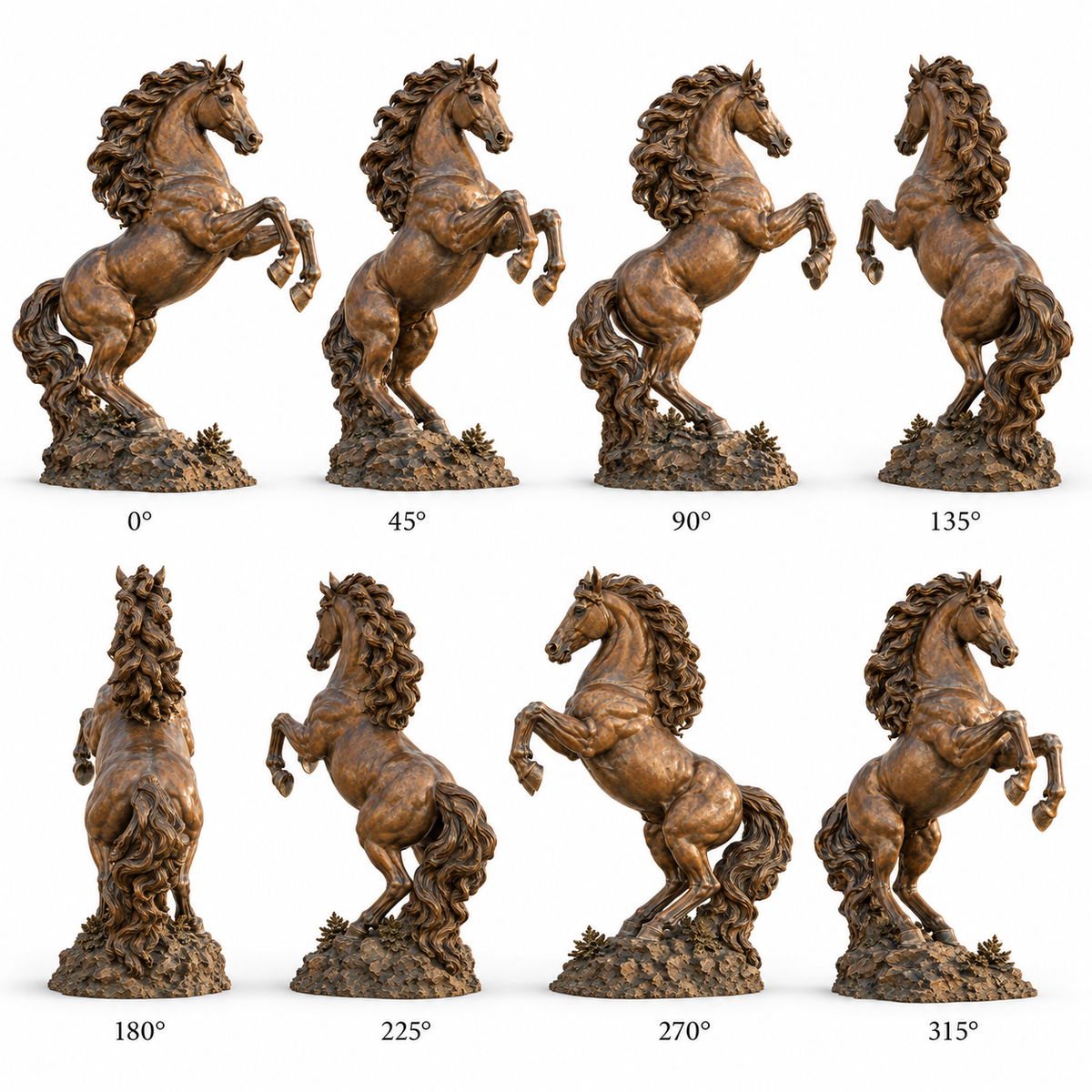 360-degree views of Regal Ascent warm bronze rearing horse sculpture