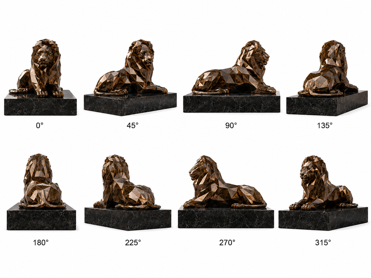 360 degree views of Regal Rest large bronze finish stainless steel geometric reclining lion sculpture