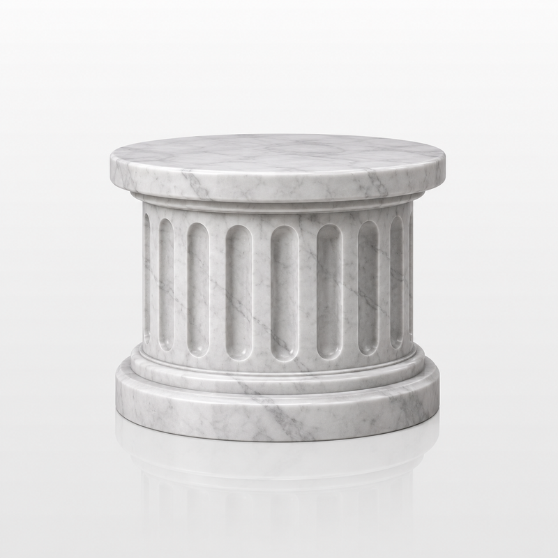Round fluted white marble sculpture base
