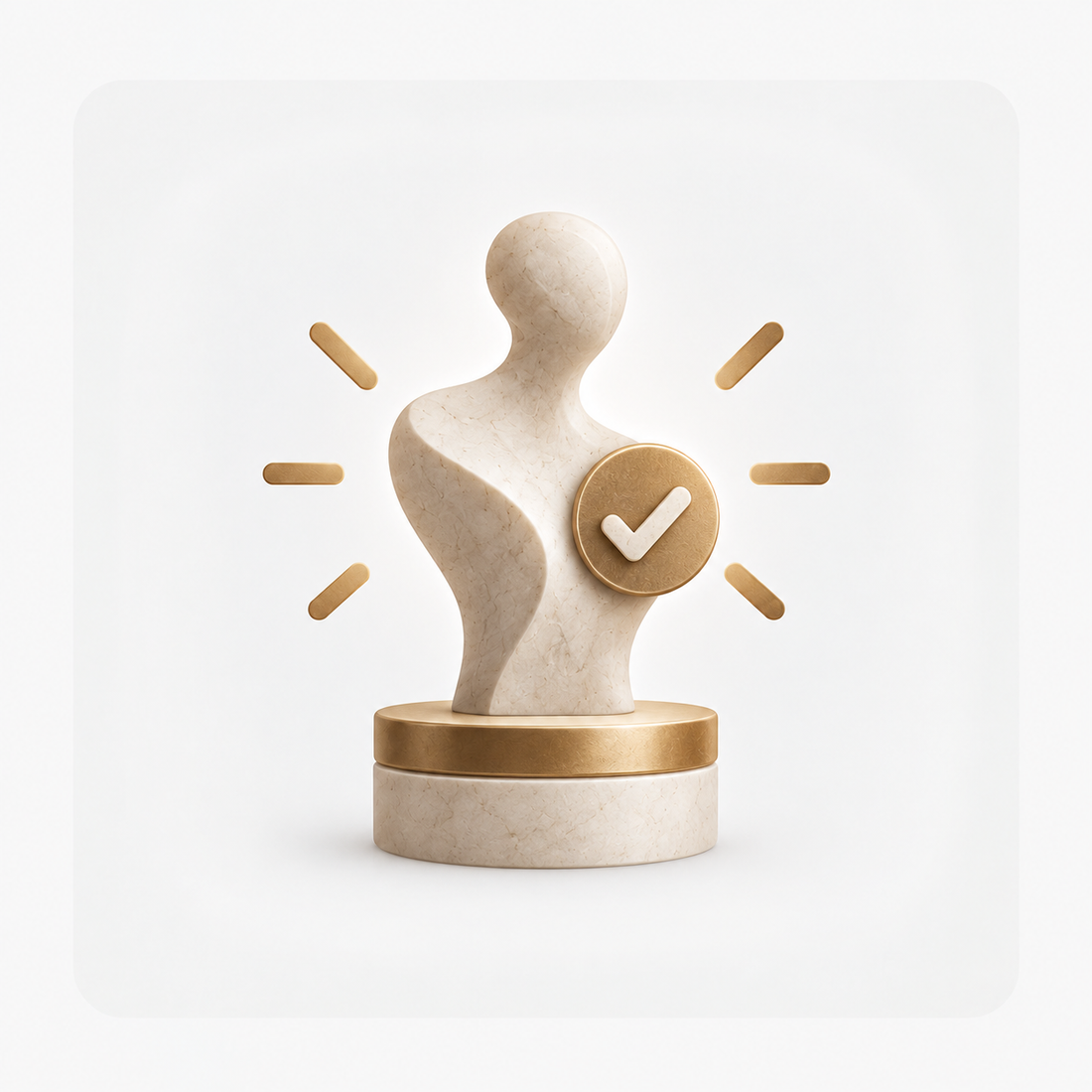 Sculpture quality approval icon representing final inspection and approval before professional packing and shipment.
