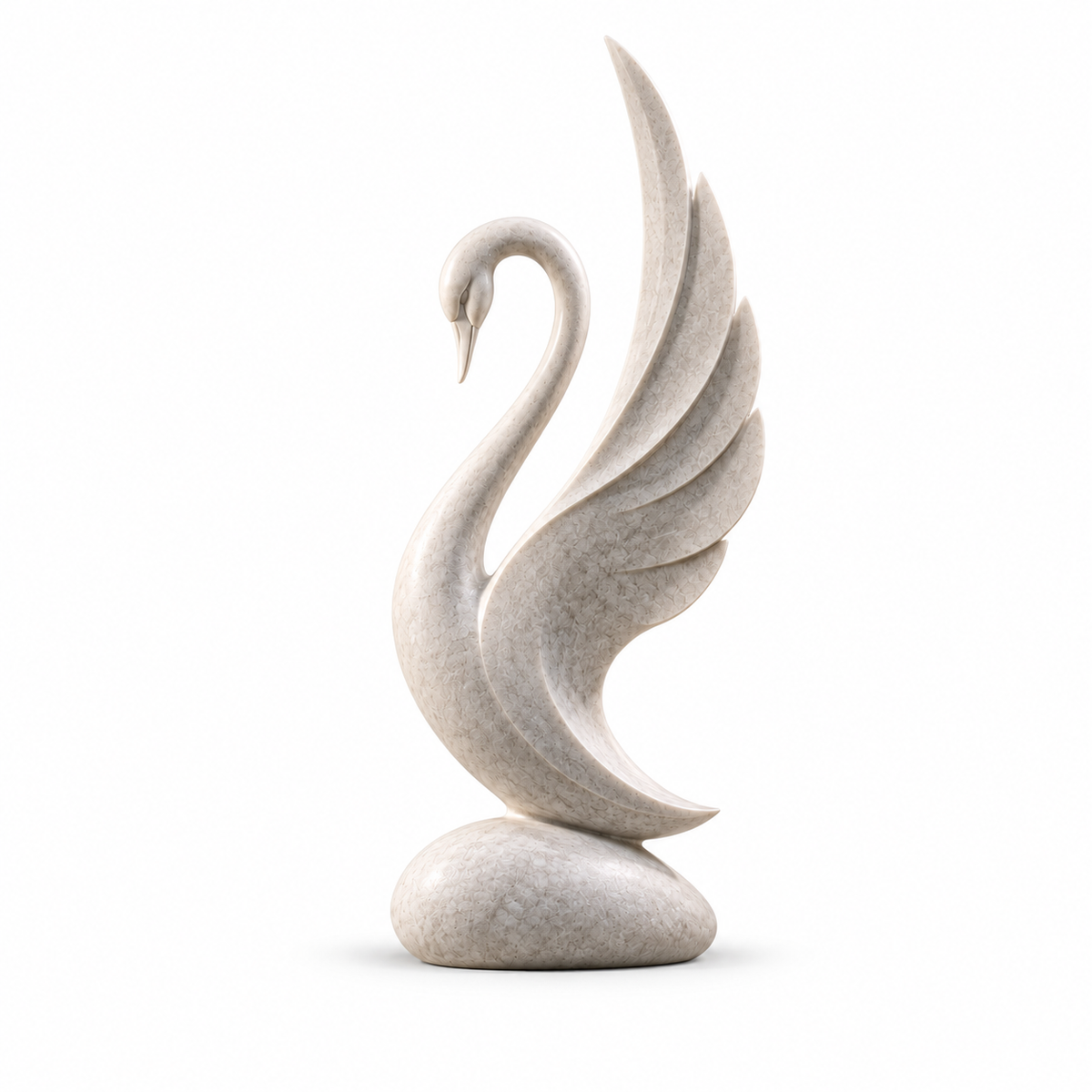 Serene Swan white marble abstract swan sculpture on a white background featuring a contemporary artistic design