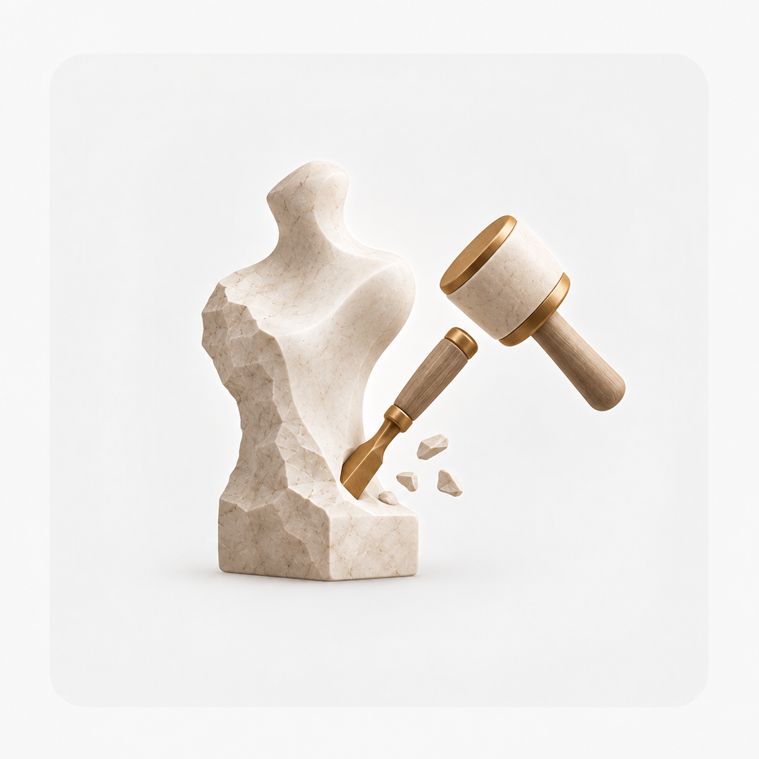 Sculpture fabrication icon representing skilled craftsmanship and the transformation of an approved design into a finished form.